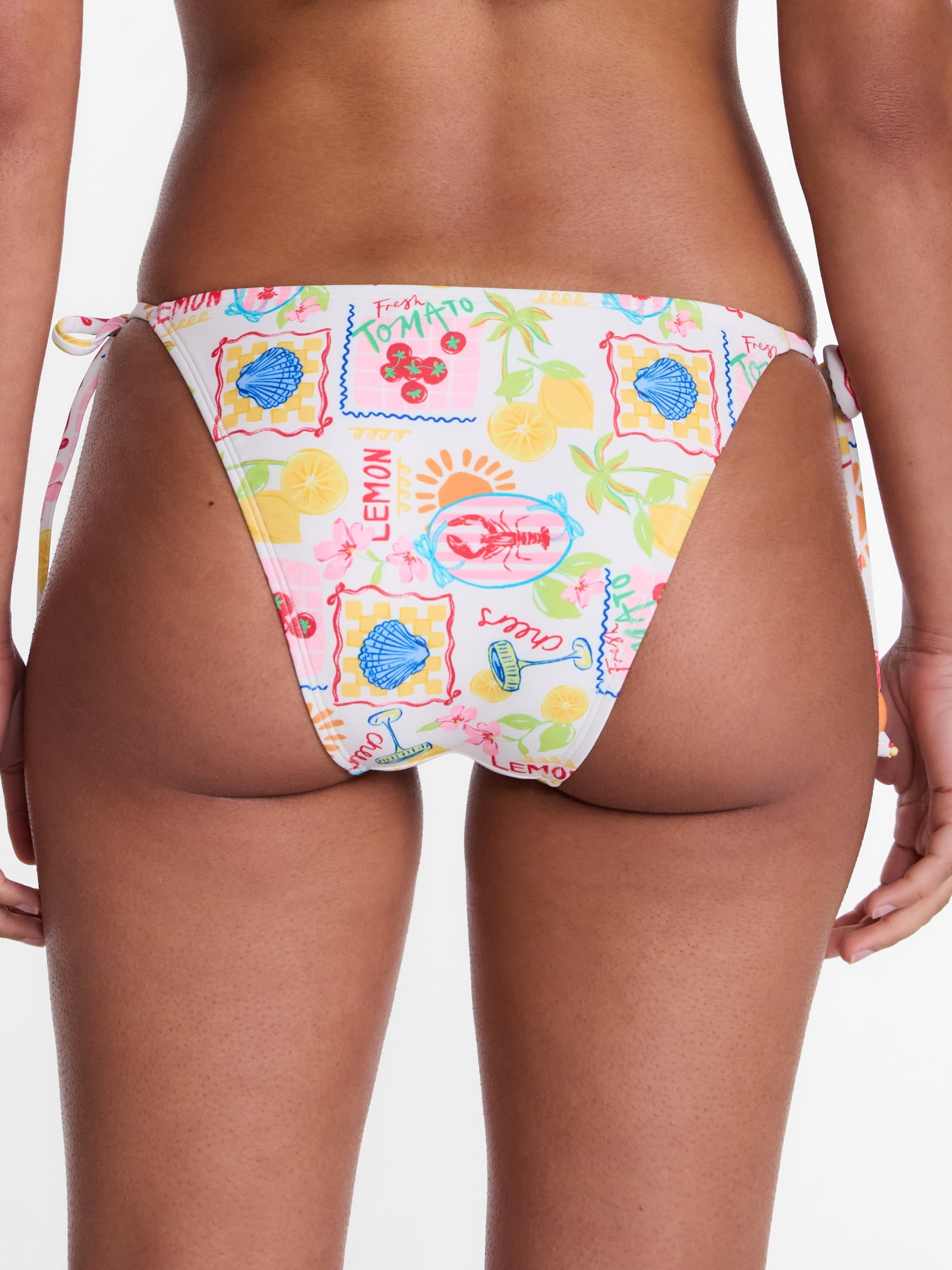 No Boundaries Multi Fruit Print Side Tie Bikini Swim Bottoms, Women's XXS-XXL