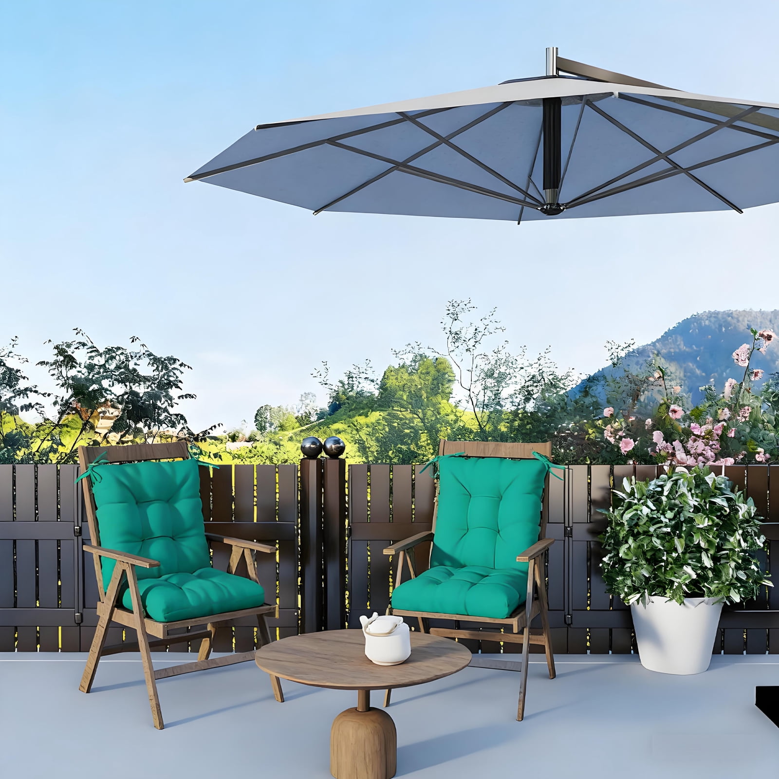 Outdoor High Back Chair Cushions Set of 2, 42"x21"x4" Tufted Waterproof Patio Cushion for Rocking & Dining Chairs, Soft Seat Pad with Ties, Fade-Resistant Indoor Outdoor Use