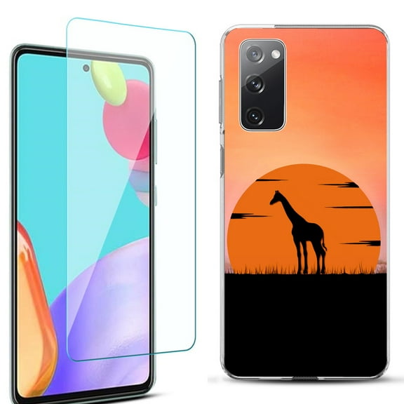Slim-Fit Protective Phone Case for Samsung Galaxy S20 FE 5G Fan Edition, with Tempered Glass Screen Protector, by OneToughShield ® - Sunset Giraffe