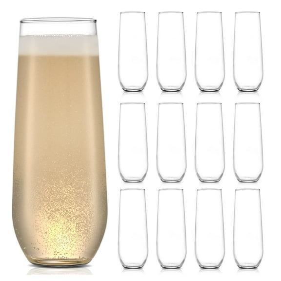 Libbey Stemless Champagne Flutes Glass, Lead-Free Flutes Champagne Glass, Elegant Fluted Glassware, 8.5 Ounce, 12 Pack