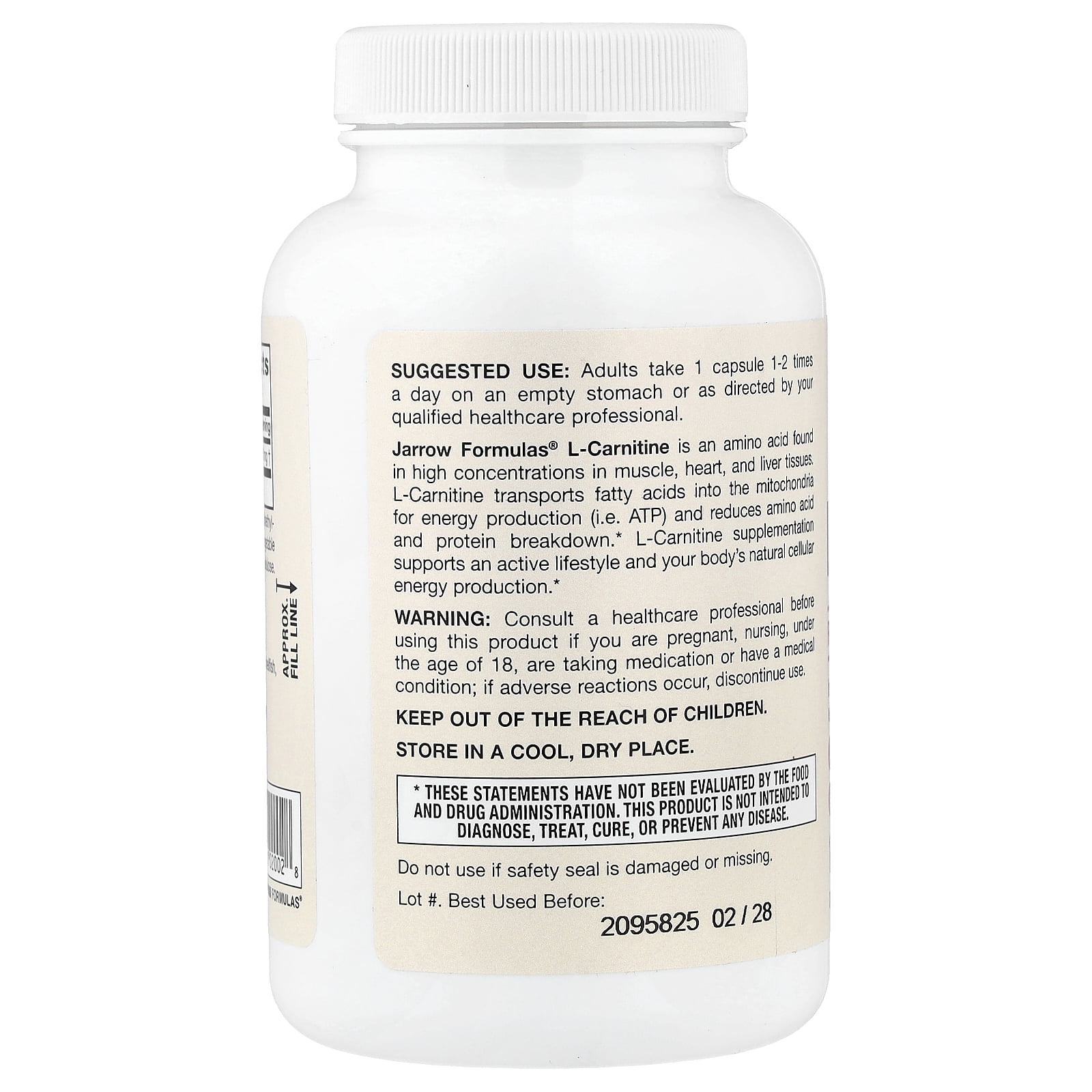 Jarrow Formulas L-Carnitine Tartrate, For Brain Energy and Heart Support, 500mg, 100 Capsules
