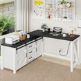 L Shaped Desk with Drawers, Farmhouse Executive Desk Office Desk with