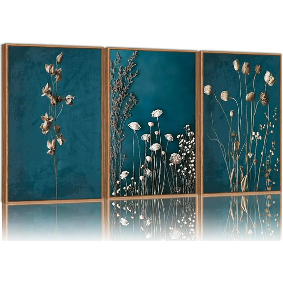 Hieng Vintage Landscape Framed Canvas Wall Art Set of 3, French Country Art Prints, Nature Green Trees and Lake Art Paintings, Rustic Aesthetic Wall Decor for Living Room Bedroom Office 16"x24"x3