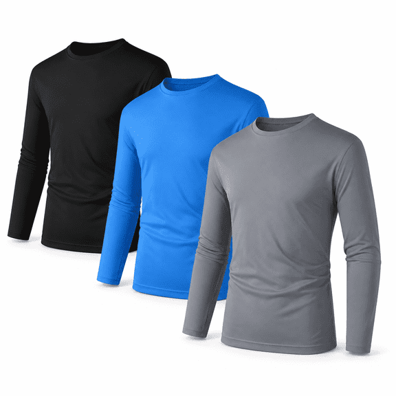 ZBORIBER Men's Quick-Dry Long Sleeve Shirts 3-Pack, Moisture Wicking, UPF 50 , Sizes S-3XL