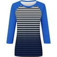 thumbnail image 4 of CLOISE Womens Blouses Fall Fashion Striped Shirts Scoop Neck 3/4 Sleeve Blouses Casual Colorblock Basic Tees Flowy Outfits Blue S, 4 of 5