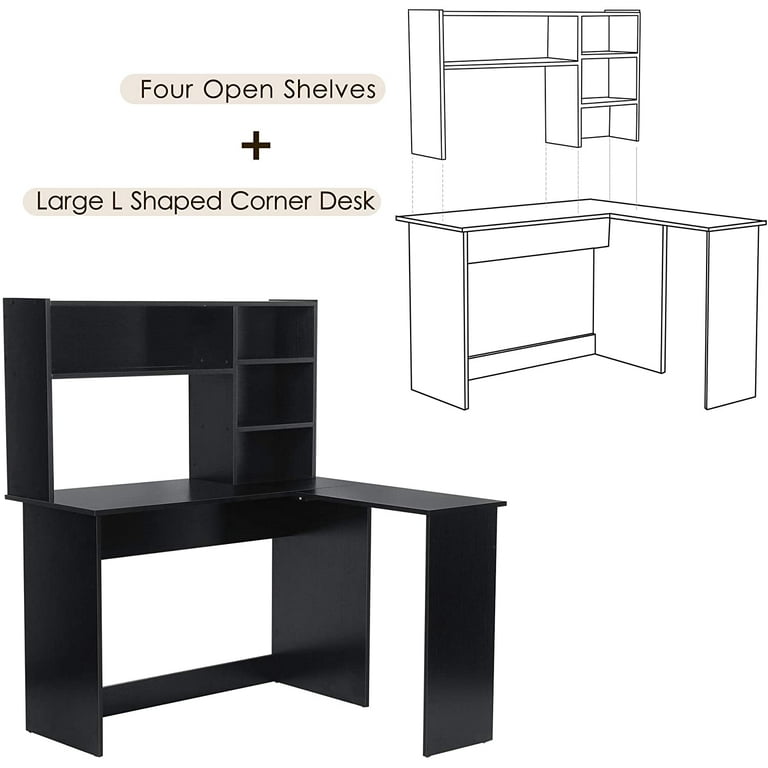 Ivinta Wood L Shaped Computer Desk with Hutch Modern Corner Gaming Desk with Storage Shelves Home Office for Dark Brown Writing Desk