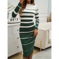 thumbnail image 2 of Anbech Women Striped Sweater Dress Long Sleeve Ribbed Knitted Slim Fit Dresses, 2 of 8