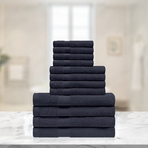 BNM Egyptian Cotton Solid 12 Piece Towel Set, Black