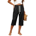 thumbnail image 6 of BUIGTTKLOP Capris for Women with Pockets Elastic Waist Drawstring Capri Pants Casual Wide Leg Cropped Trousers, 6 of 7