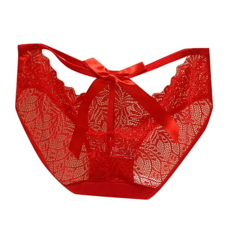 Riforla Panties for Women Hollow Out Underwear for Women Sexy and Seamless See Through Butterfly Bow Hot and Tempting Plus Size Transparent Low Waist Triangle Pants Womens Briefs Underwear Red M