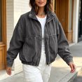 thumbnail image 6 of Uaswgudfs Women's Denim Bomber Jacket Stand Collar Zip Up Pocket Elastic Hem Casual Outerwear, 6 of 9