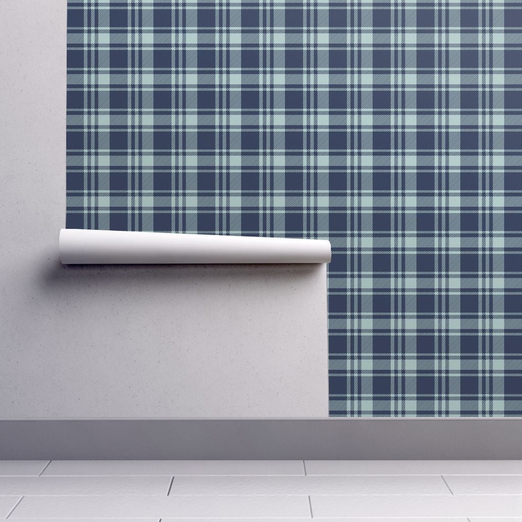 PeelandStick Removable Wallpaper Plaid Baby Boy Blue Navy Dusty Tartan Winter