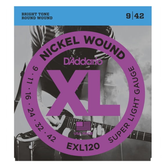 D'Addario EXL120 Nickel Wound Electric Guitar Strings, Super Light, 09-42