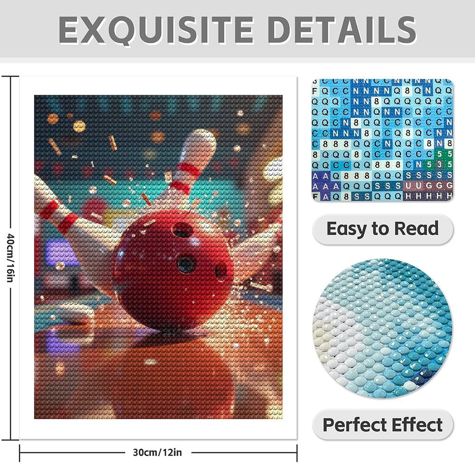 Diamond Art Kits for Adults - Classic Bowling Print No.6 5D Frameless Dimond Painting Kit for Adults Beginner, Round Diamond Kits for Home Wall Decor, Gift for Women