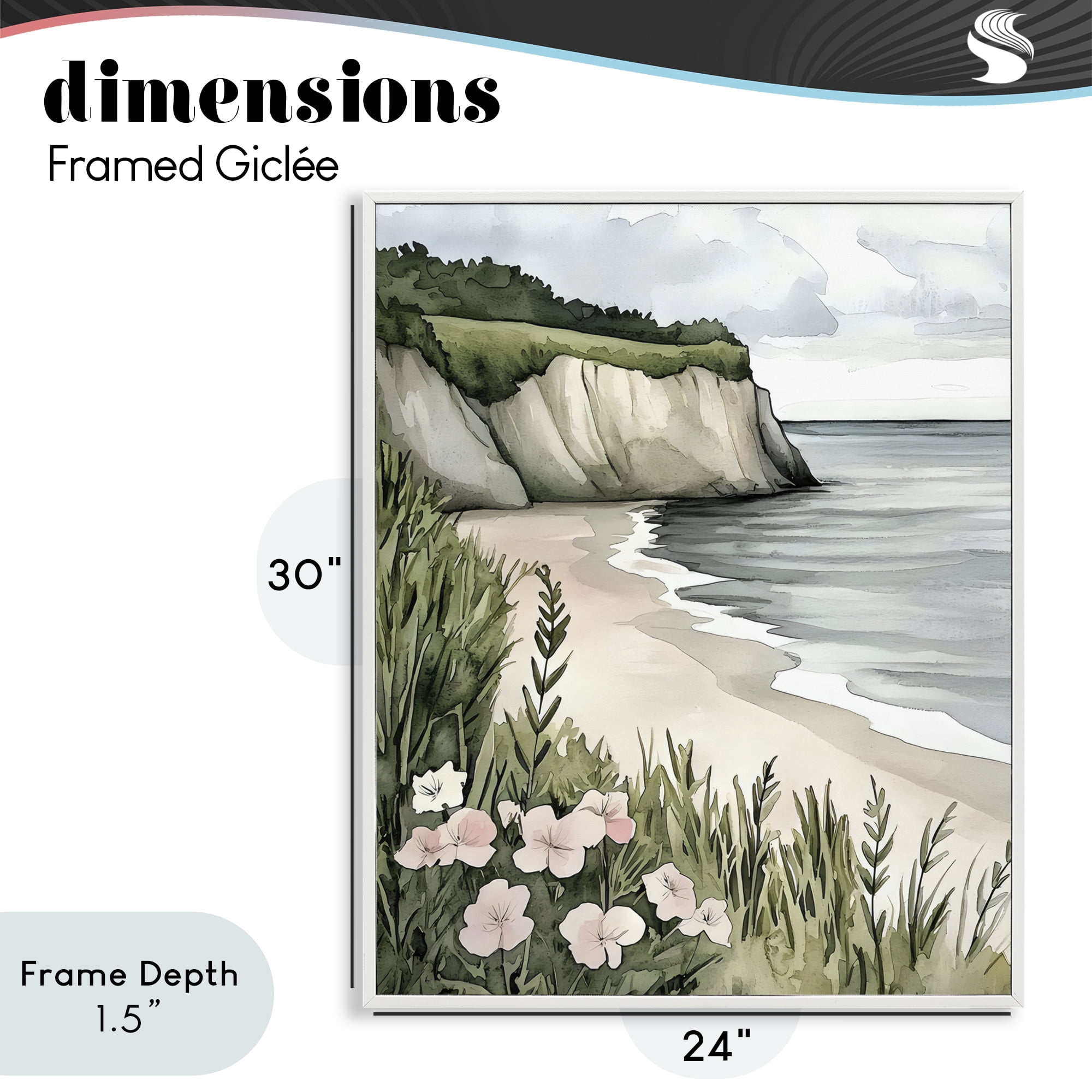 Stupell Industries Coastal Calm with Floral Blooms White Framed Giclee Art, design by Riley B