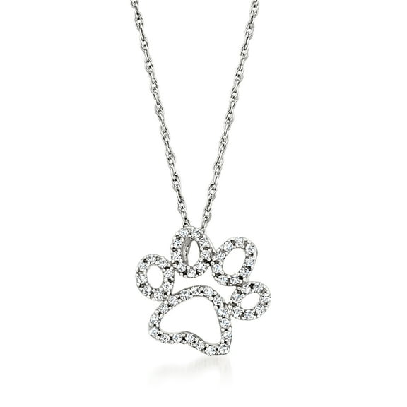 Ross-Simons 0.20 ct. t.w. Diamond Paw Print Pendant Necklace in 14kt White Gold, Women's, Adult