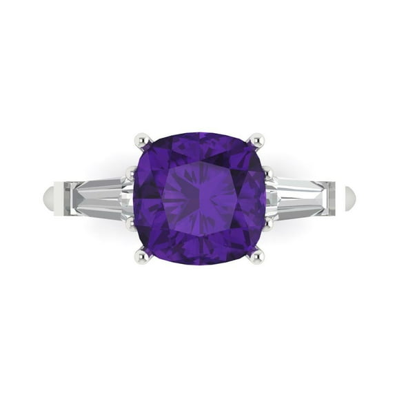 Clara Pucci 14K White Gold 3ct Amethyst Three-Stone Ring for Women