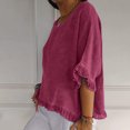 thumbnail image 4 of Otvok Womens Solid Cotton and Linen Ruffle Pleated Hem Half Sleeve Casual Shirt, 4 of 6