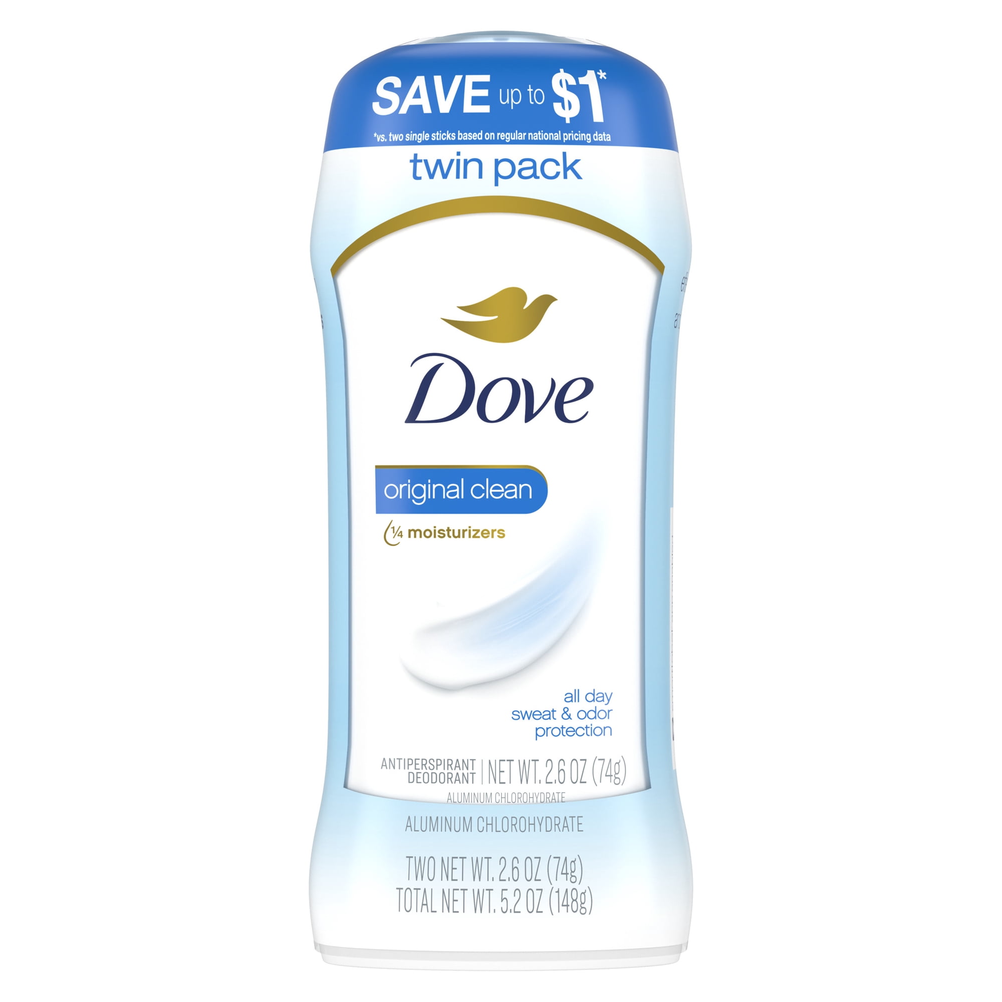 Dove Invisible Solid Antiperspirant Deodorant Stick For Women, Original Clean, For All Day Underarm Sweat & Odor Protection ,2.6 oz 2 Count