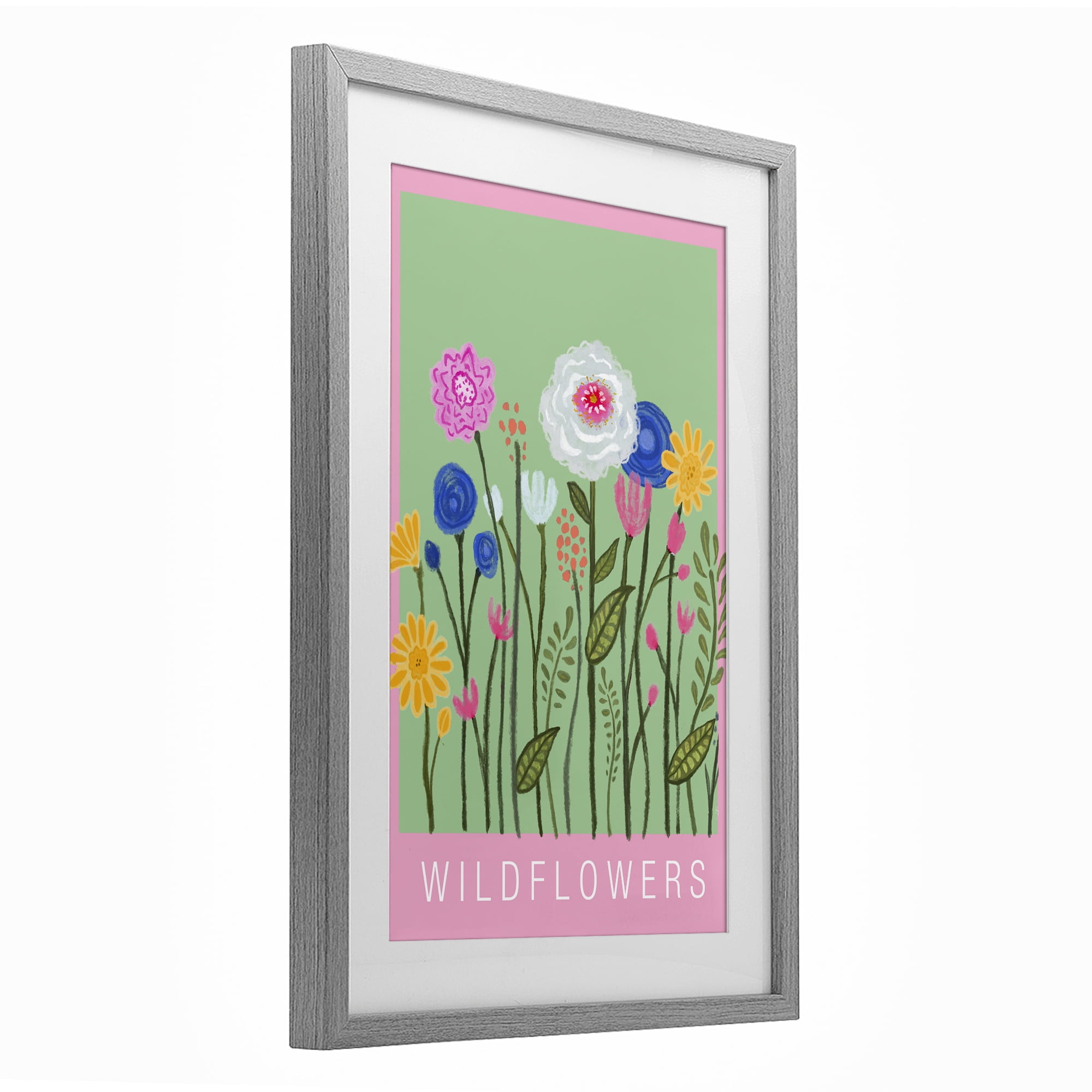 Stupell Industries Wild Flowers with Pink Border Gray Framed Print Under Glass, design by Elizabeth Medley