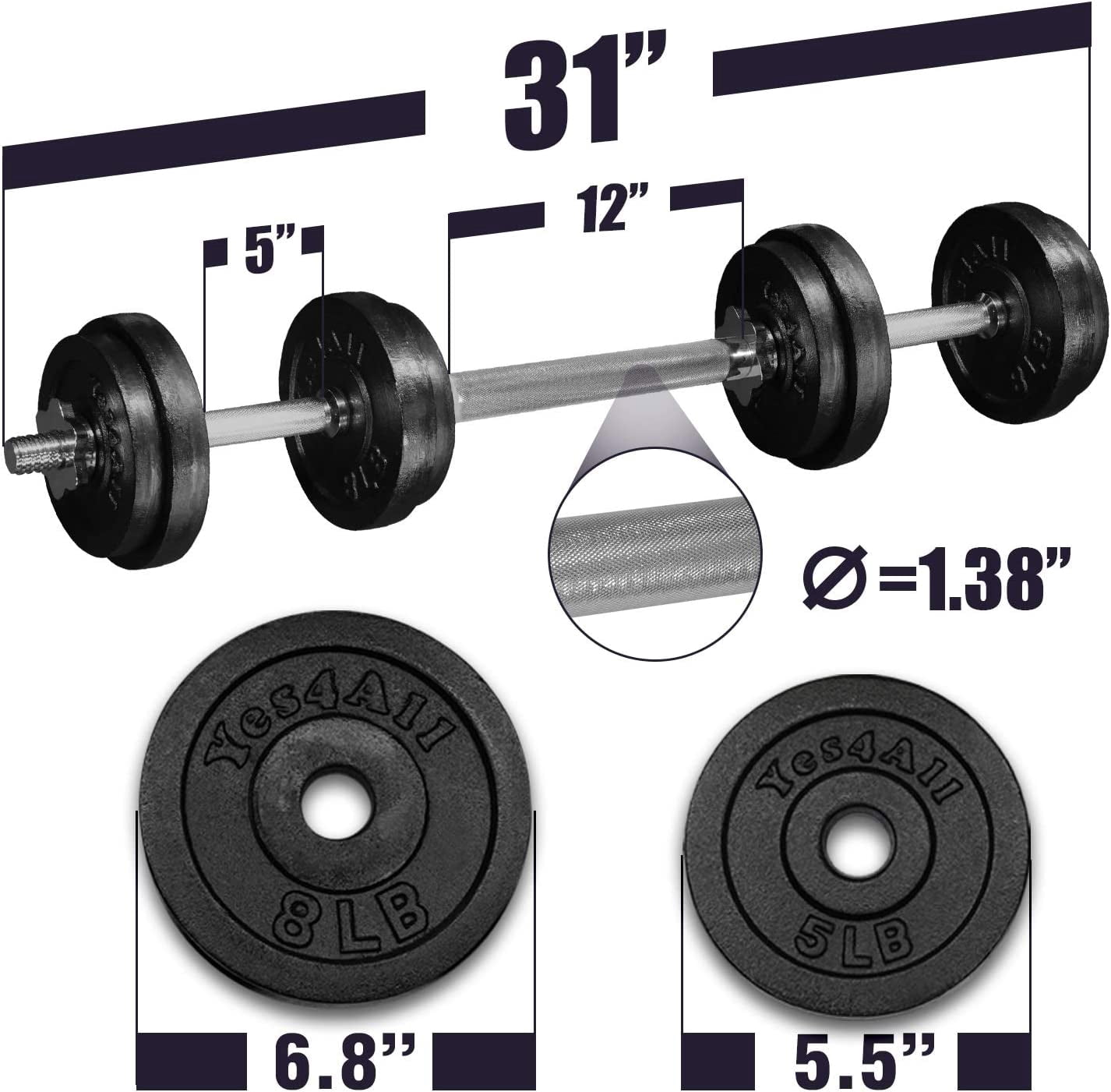 Yes4All 60 lbs Adjustable Dumbbell (30 lbs x 2 pcs) + Dumbbell Bar Connector, Combo/Set