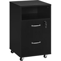 REKHH File Cabinet, Under Desk Vertical Cabinet with 2 Drawers and Open Compartment, Printer Stand with Lockable Wheels for A4 Letter Size Hangable File Folders for Home Office(Black)