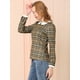 thumbnail image 4 of INSPIRE CHIC Blusaa Cuadros Cuello Peter Pan Manga Abullonada En Contraste Camisa Para Mujer Marrón M, 4 of 6