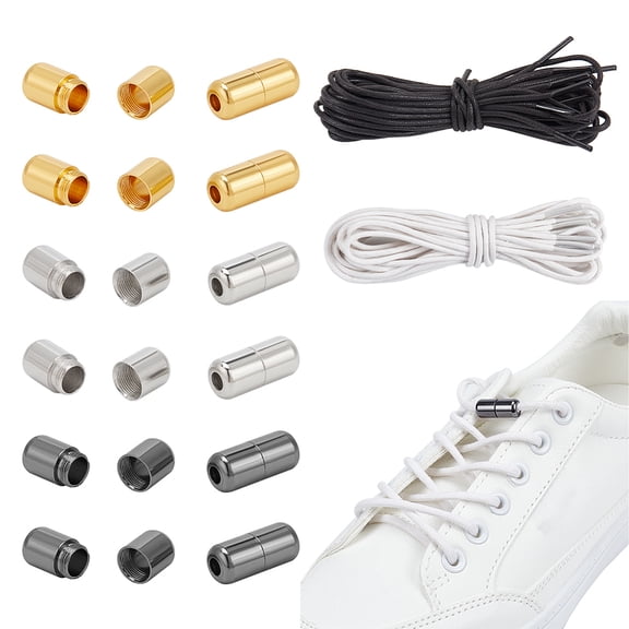 12 Sets Smart Buckle Shoe Laces Set 3 Colors No Tie Cotton Shoe Laces Metal Lock Buckles with 6 Pairs Shoe Lace Sneaker Casual Shoes
