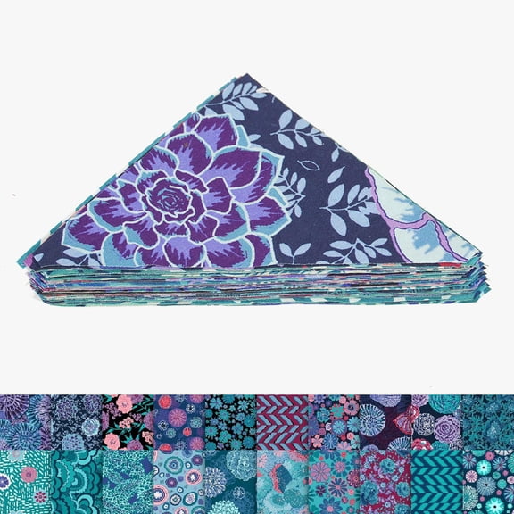 Soimoi 80 Pcs Precut Fabric Triangles for Quilting - 3.5" Height 45 Degree Quilting Triangles with Trimmed Dog Ears - 100% Cotton Mystic Bloom Collection - Slightly Starched for Precision Piecing