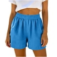thumbnail image 2 of Womens Cotton Linen Shorts Straight Wide Leg Elastic Mid Rise Waisted Summer Lightweight Short with Pockets, 2 of 7