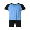 thumbnail image 3 of CNKOO 2 Pcs Mens Summer Pajamas Sets Stylish Contrast Color Short-sleeved Tops and Solid Color Shorts Home Clothes, 3 of 6
