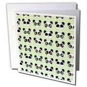 3dRose Cute Panda Expressions Pattern Green - Greeting Cards, 6 by 6-inches, set of 12