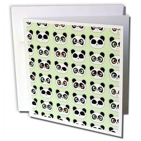 3dRose Cute Panda Expressions Pattern Green - Greeting Cards, 6 by 6-inches, set of 12