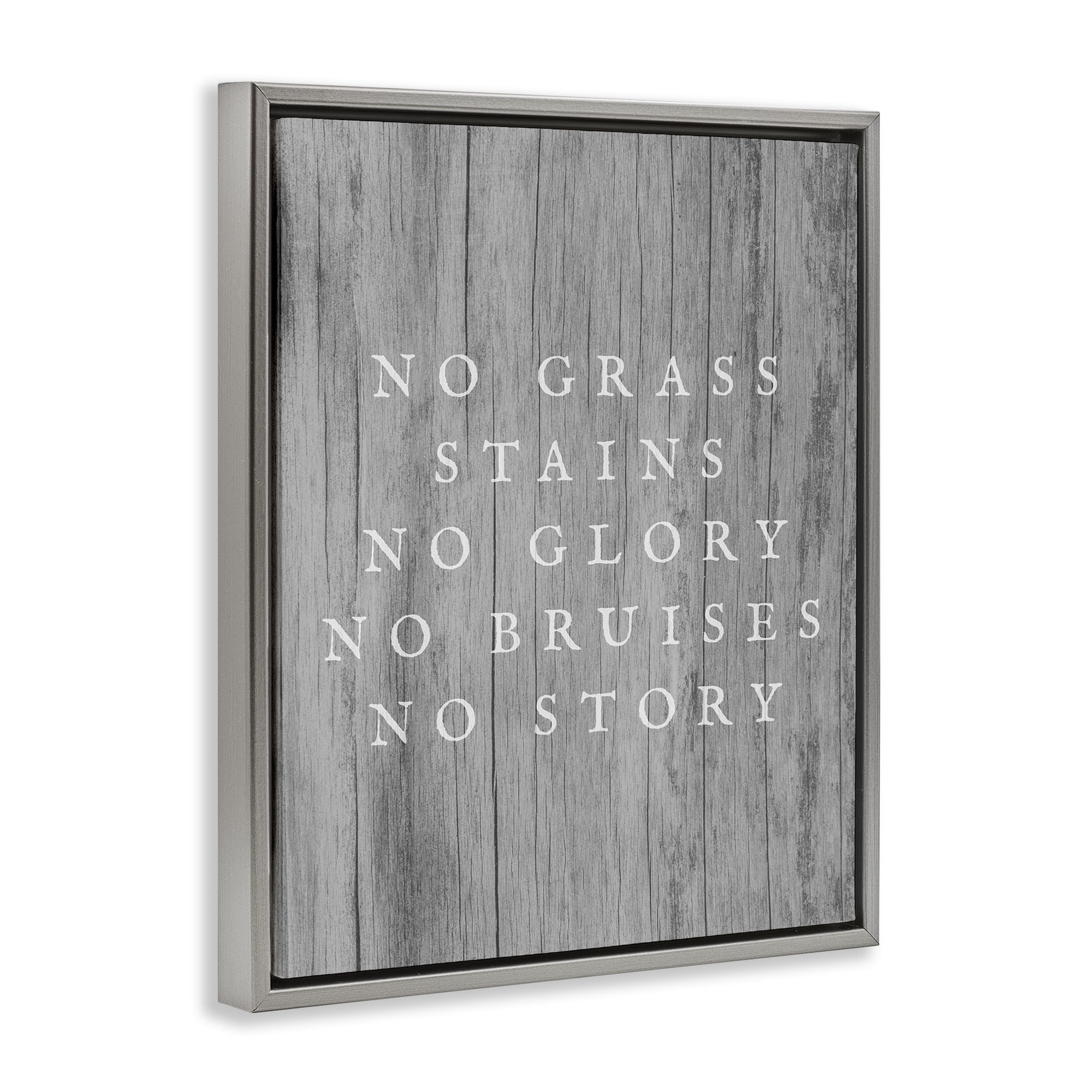 Stupell Industries No Grass Stains No Glory Sports Painting Gray Floater Framed Canvas Art Print Wall Art, 17 x 21