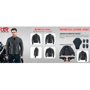 Men's Motorbike Leather Jacket Distress Zip Up Motorcycle Protection Jackets All Black-5XL