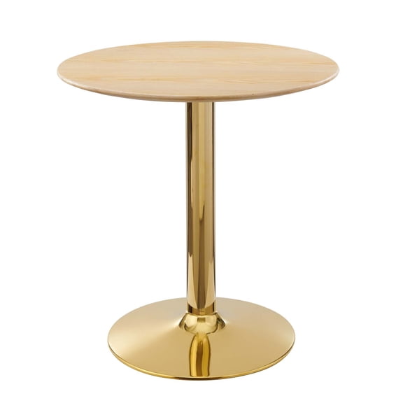 28 inch Dining Table, Round, Natural Gold, Wood, Metal Steel, Modern Contemporary, Mid Century Kitchen Room Cafe Bistro Restaurant Hospitality