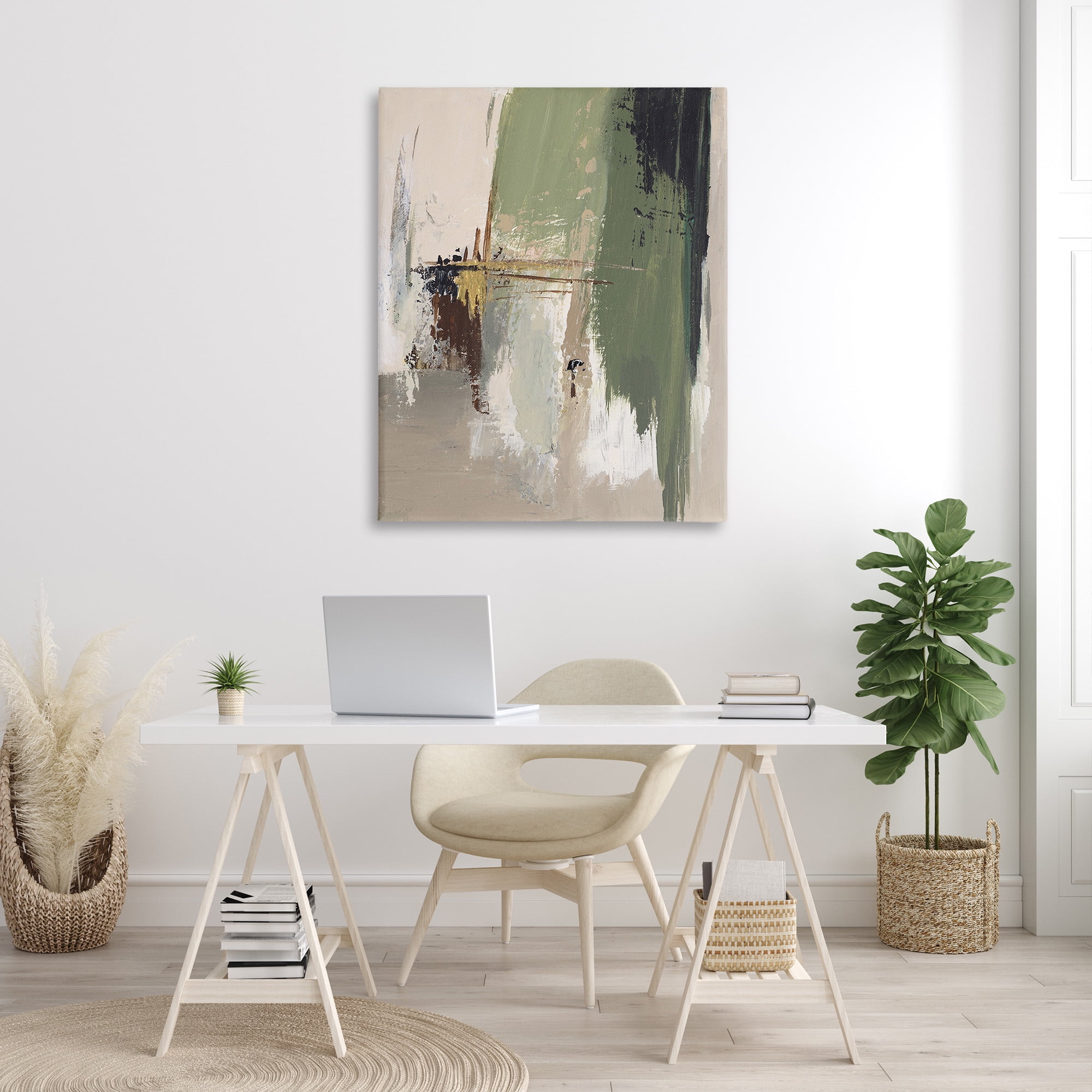 Stupell Industries Green & Tan Brush Strokes Abstract Painting Gallery Wrapped Canvas Art Print Wall Art, 36 x 48