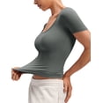 thumbnail image 3 of CRZ YOGA Softembrace Tops for Women Casual Soft Going Out Short Sleeve Shirts Sexy U Neck Tight Fitted Tees, 3 of 5