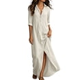 thumbnail image 3 of DeHolifer Women Casual Dresses Lapel Button Down Beach Dress Long Maxi Dress with Pockets White 2XL, 3 of 7