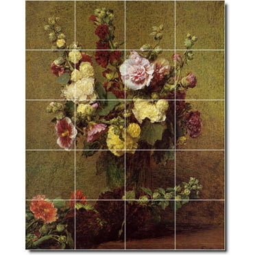 Ceramic Tile Mural-Henri Fantin-Latour Flowers 13. 17" w x 21.25" h using (20) 4.25 x 4.25 ceramic tiles