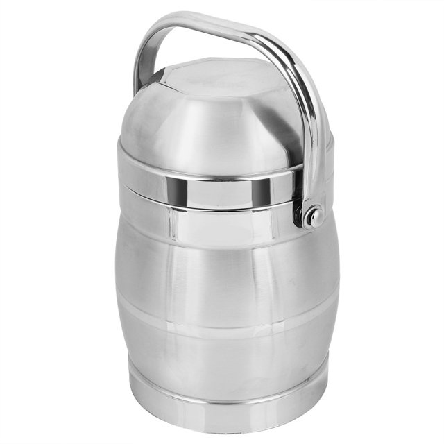 2L 3 Couches de Qualité Alimentaire Boîte à Lunch en Forme de Tambour en Acier Inoxydable Contenant de la Nourriture avec Poignée