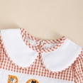 thumbnail image 5 of XIMIN Newborn Baby Girl Halloween Outfit Pumpkin/Black Cat Embroidery Plaid Smocked Bubble Onesie Romper Long Puff Sleeve Bodysuit Infant Fall Clothes, 5 of 5