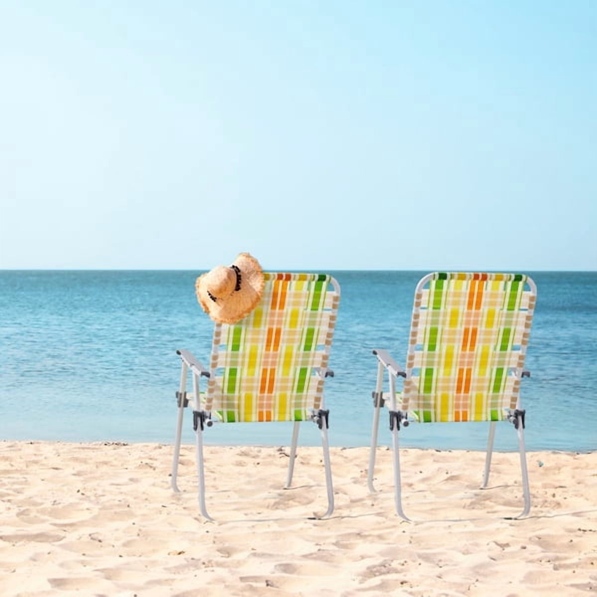 Alvantor 2 Pack Folding Beach Chair with Webbed Seat Steel Frame Armrests Yellow Green