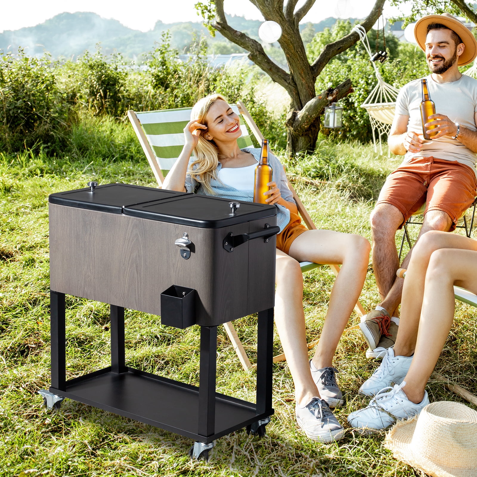 80Qt Outdoor Beverage Rolling Cooler for Backyard Deck Patio with Wheels