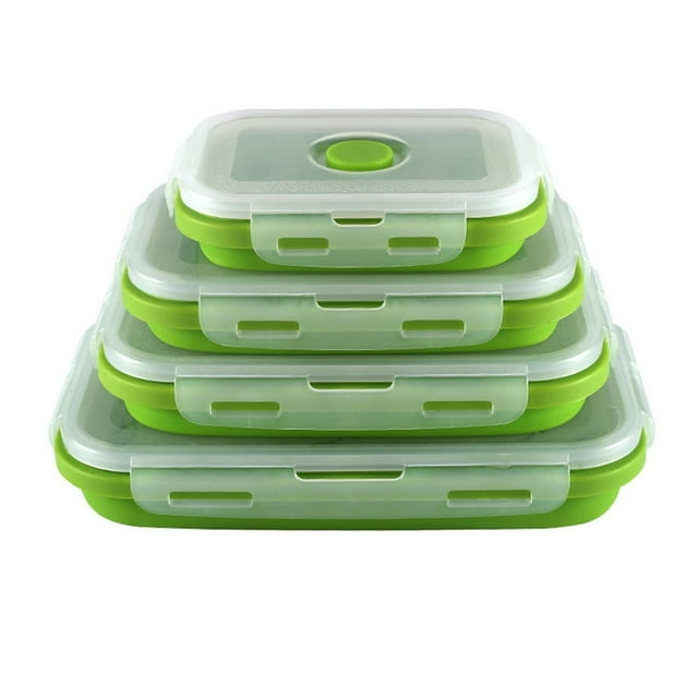 4Pcs Collapsible Food Storage Container With Lids Flat Stackable Refrigerator Food Box Set Silicone Food Sealed Crisper Lunch Bento Box For Outdoor Picnic Camping Travel Yellow One Size