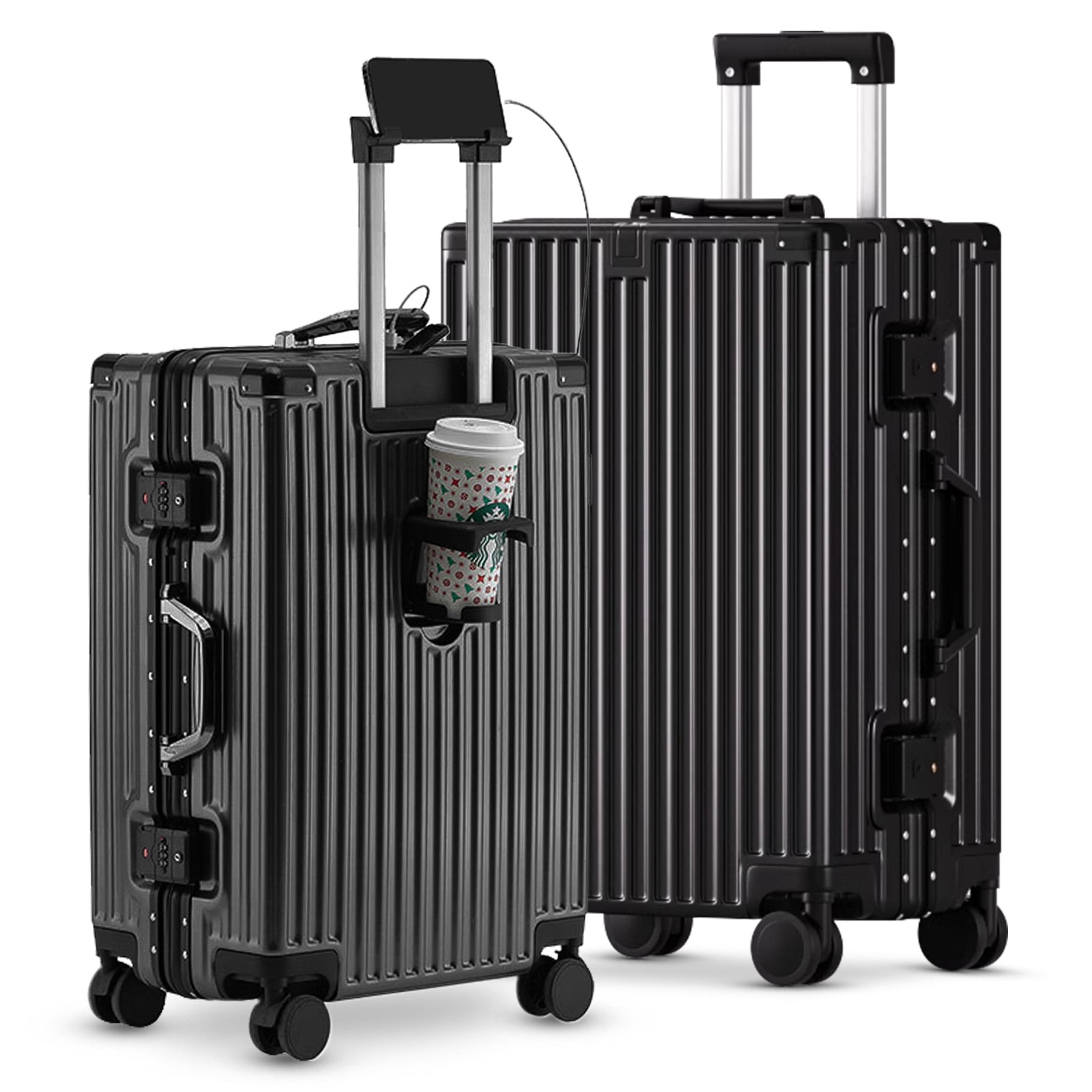 20in Carry on Luggage, Zipperless Aluminum Frame PC Hard Shell Luggage with 360 Spinner Wheels,TSA Lock,for Travel,Black