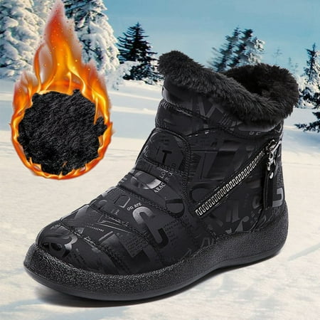 

Aueoeo Womens Winter Boots Fall Boots Women Winter Printing Keep Warm Ankle Boots Plus Velvet Boot Flat Snow Boots