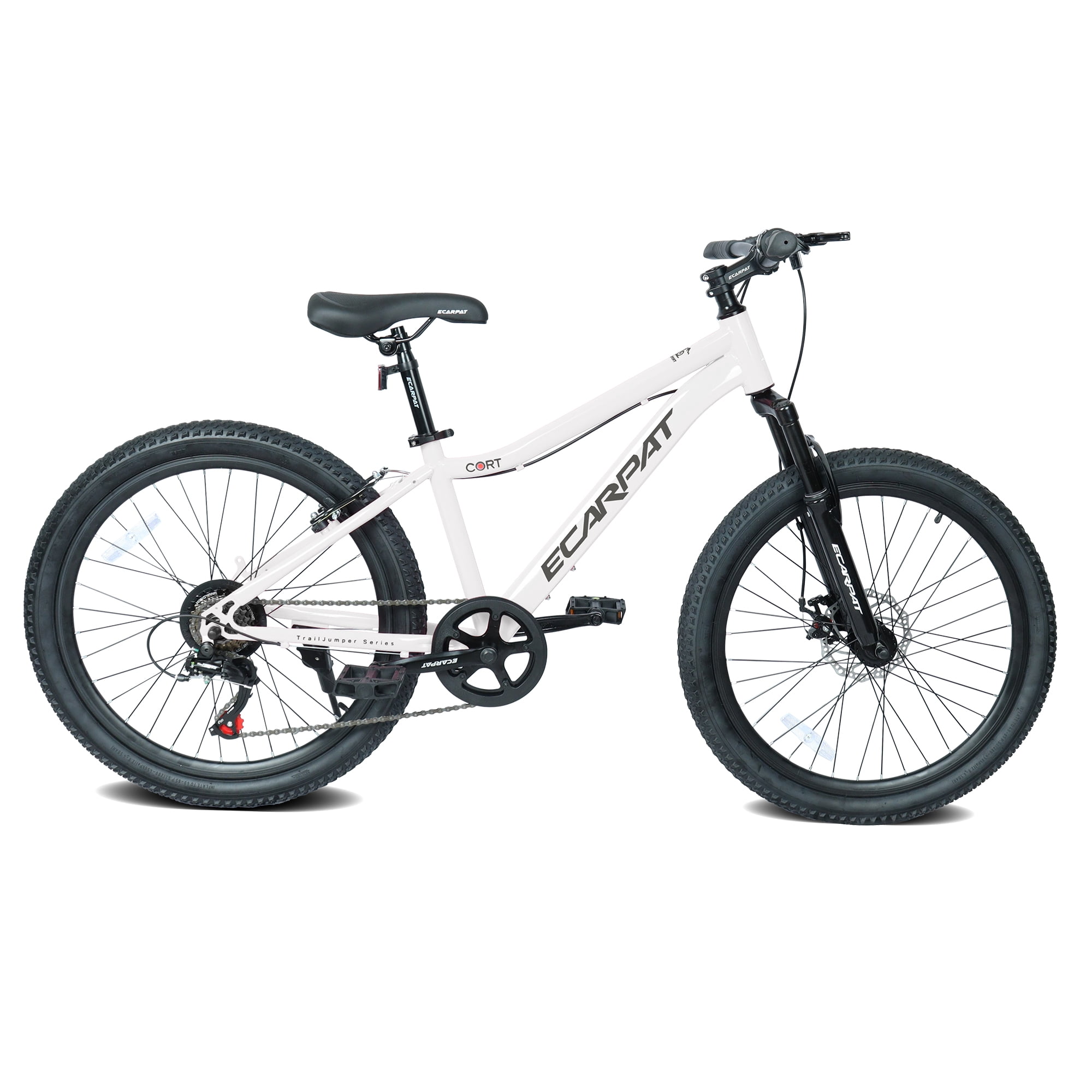 24 Inch  Mountain Bike with 7 Speeds & Front Suspension Durable Steel Frame, Alloy Rims & Disc Brakes For Men and Women in White Colors