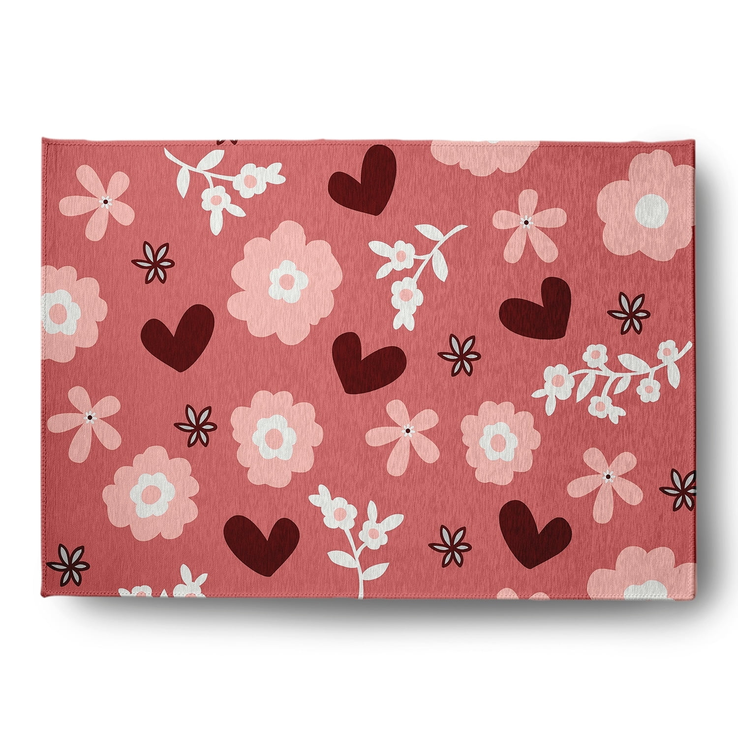 Simply Daisy 3' x 5' Red Flowery Love Valentines Chenille Rug