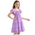 thumbnail image 5 of WUANDIXFA Girls Dress Flutter Sleeve A-Line Sundress Summer Casual Party Midi Dresses for 5-12 Years Kids (Light Purple, 3-4 Years), 5 of 7